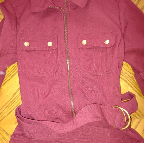 Sharagano Burgundy button zipper tie dress - Picture 6 of 8